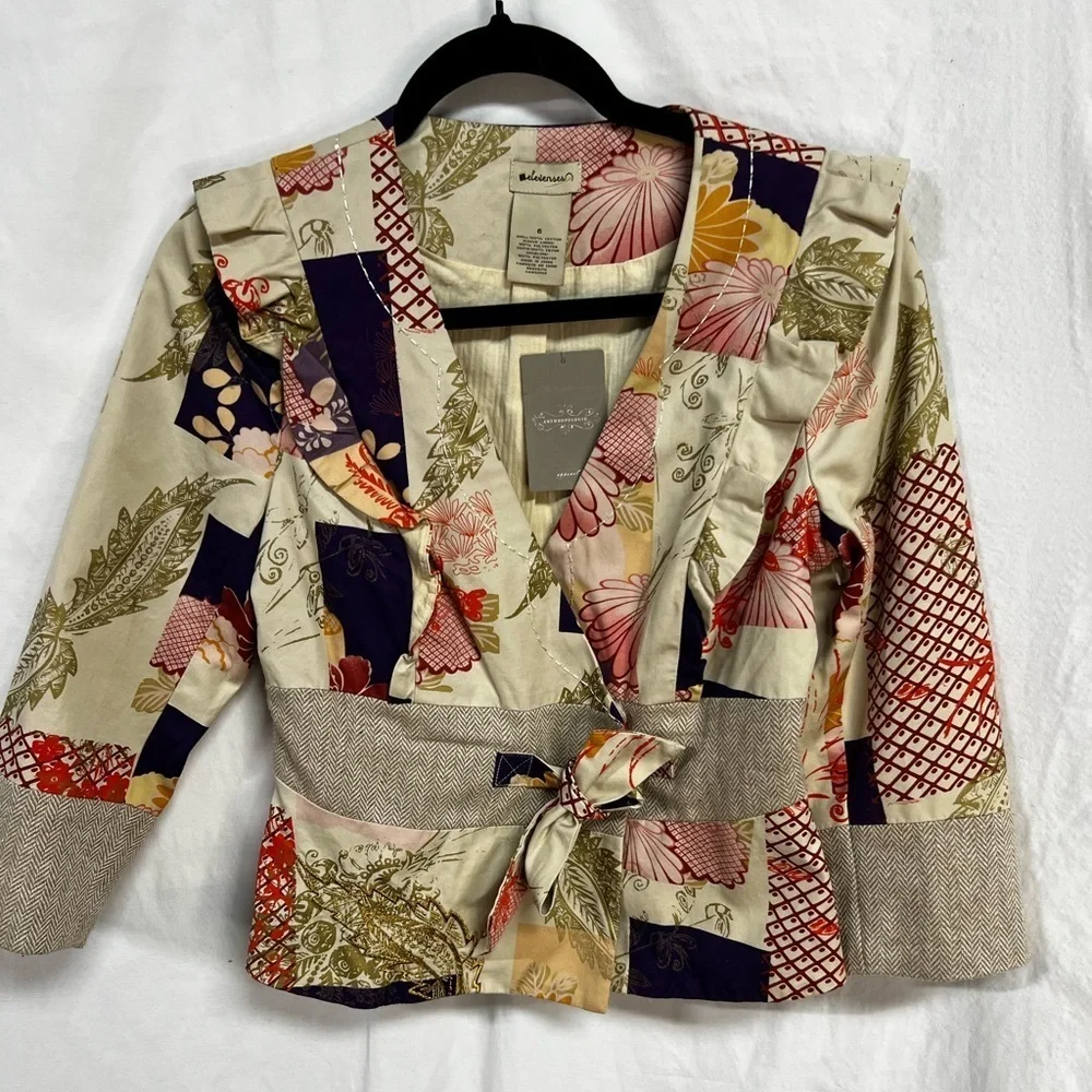 EUC ELEVENSES Patch Work Peplum Ruffle Jacket‎ Top 6